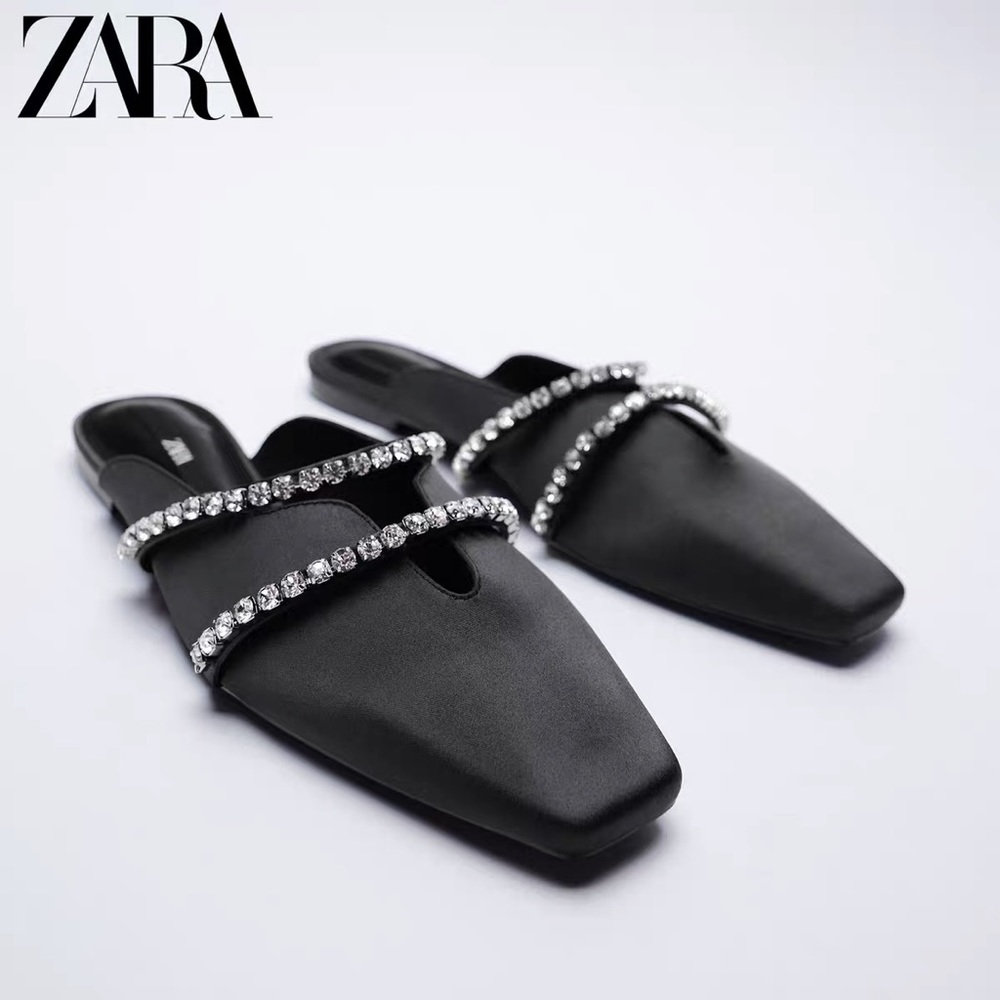 Zara Chain Rhinestone Flat Mules SIZE 37